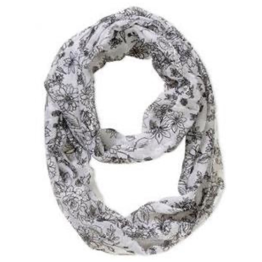 ❤️ 2 for $6 NWOT Black & White Floral Infinity Scarf